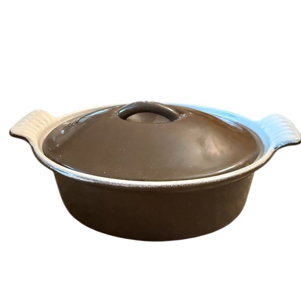 Cousances Vintage Oval Casserole Pot w/ Lid choco Brown Double Handles Size 18